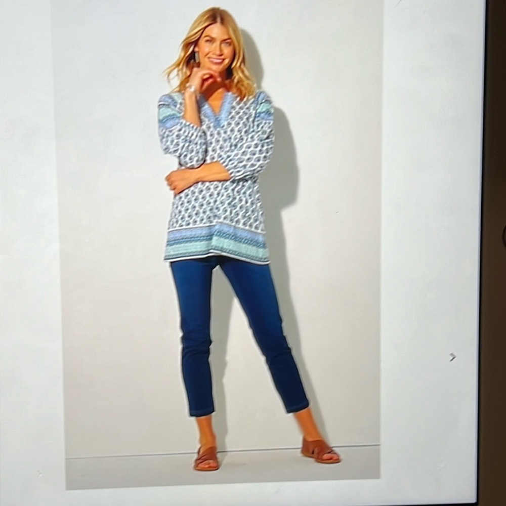 Pure Jill Border Print Split Neck Tunic SP
